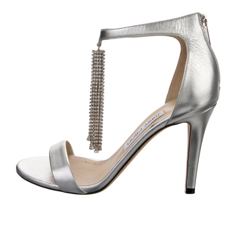Jimmy Choo Silver Heels with Chain Detail